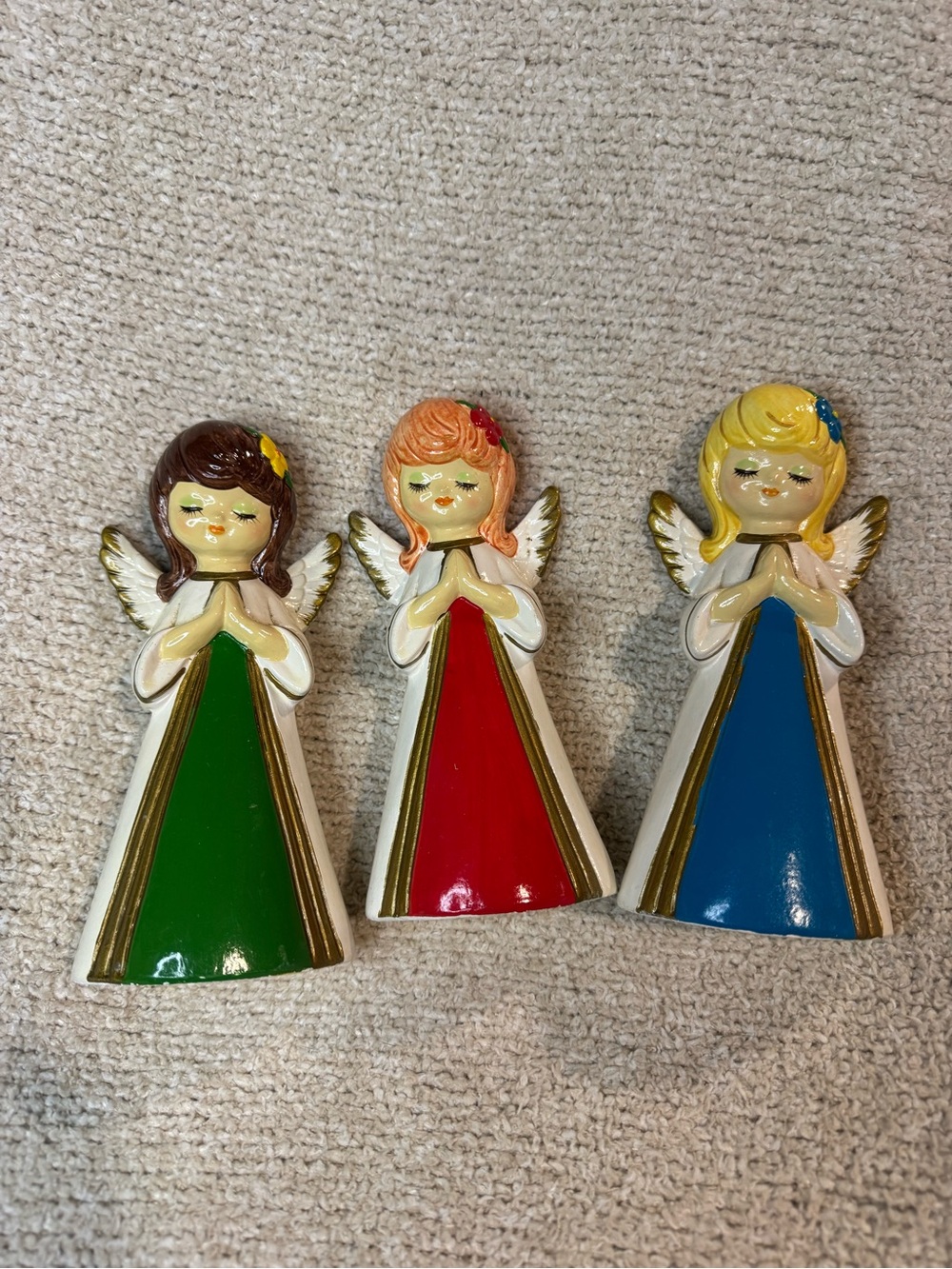 Vintage Homco Praying Angel Figurines Set of 3 1977 Ceramic